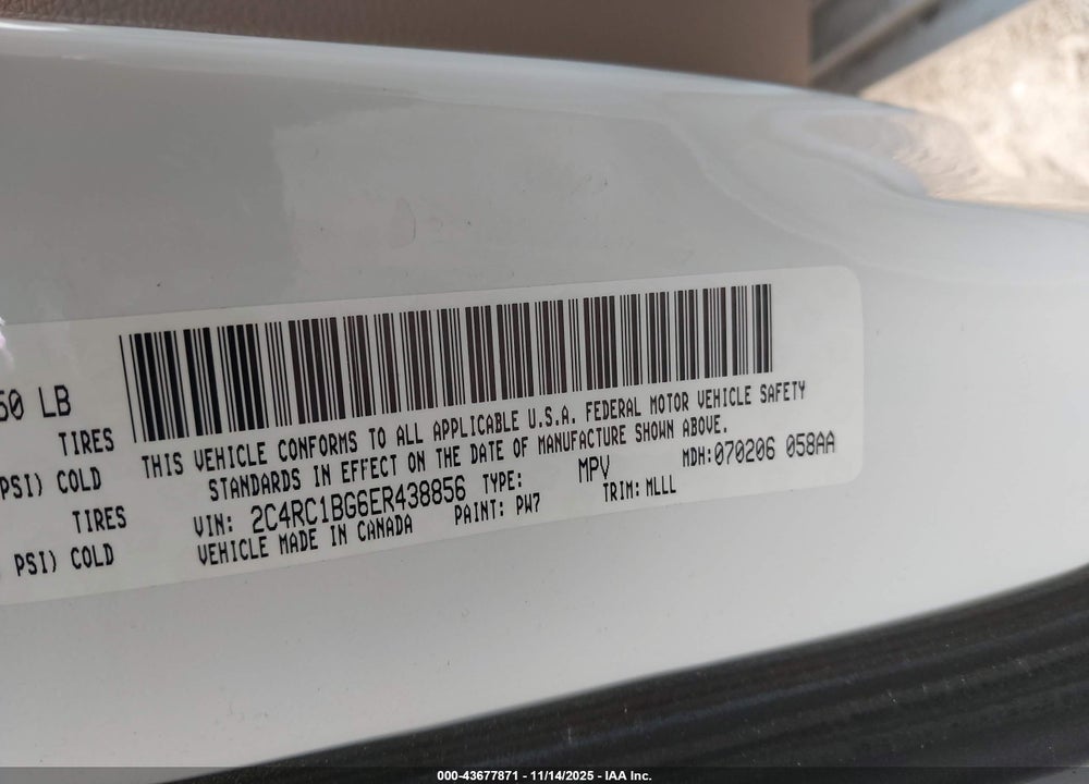 2014 CHRYSLER TOWN & COUNTRY TOURING VIN: 2C4RC1BG6ER438856