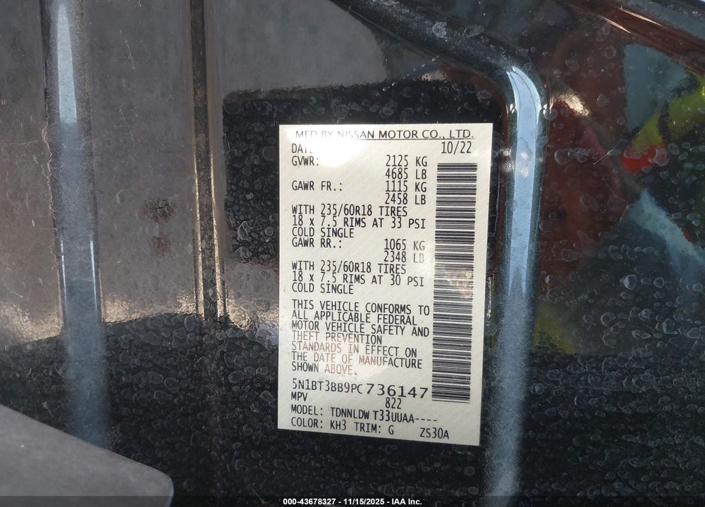 2023 NISSAN ROGUE SV INTELLIGENT AWD VIN: 5N1BT3BB9PC736147