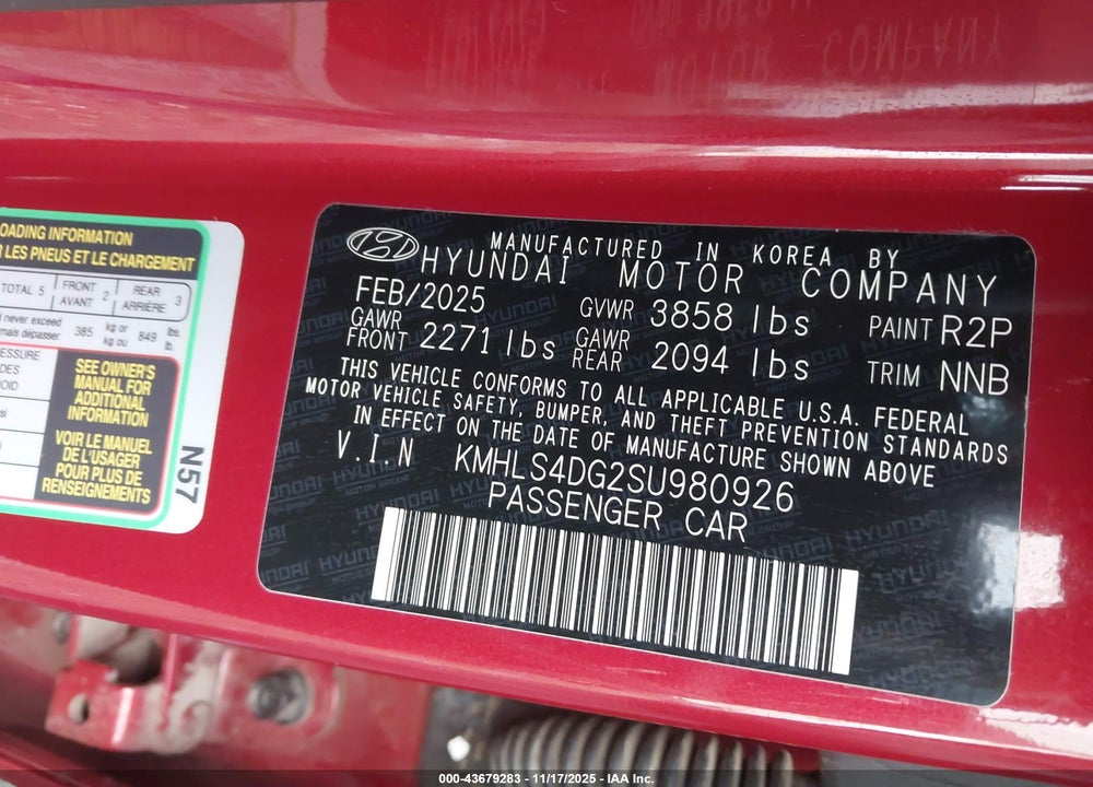 2025 HYUNDAI ELANTRA SEL CONVENIENCE VIN: KMHLS4DG2SU980926