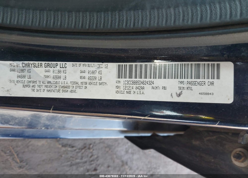 2013 CHRYSLER 200 VIN: 1C3CCBBB5DN624324