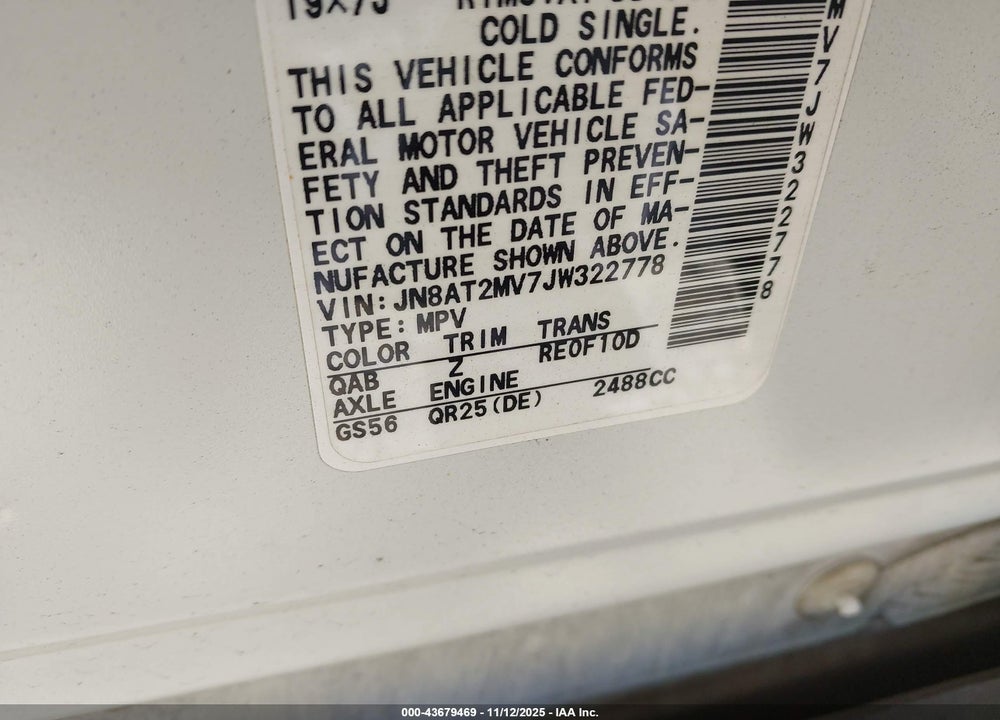 2018 NISSAN ROGUE SL VIN: JN8AT2MV7JW322778