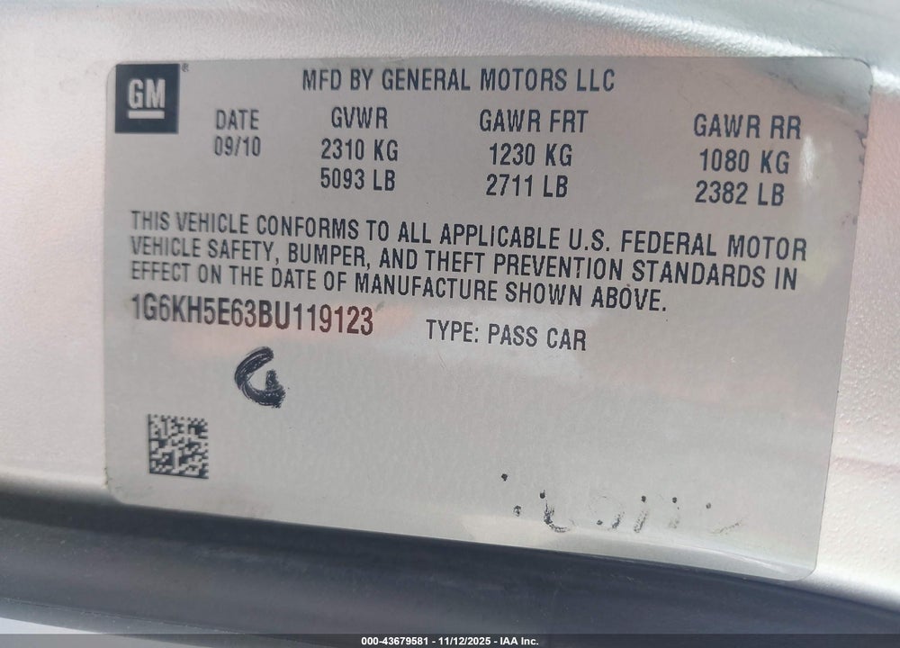 2011 CADILLAC DTS PREMIUM COLLECTION VIN: 1G6KH5E63BU119123