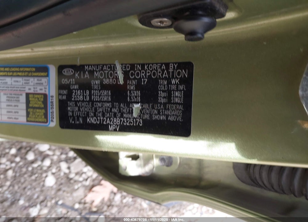 2011 KIA SOUL VIN: KNDJT2A28B7325173