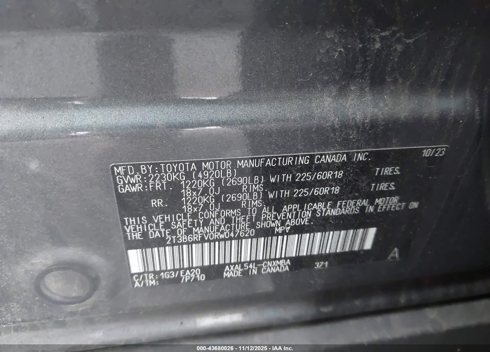 2024 TOYOTA RAV4 HYBRID VIN: 2T3B6RFV0RW047620