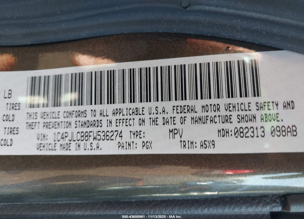 2015 JEEP CHEROKEE VIN: 1C4PJLCB8FW536274