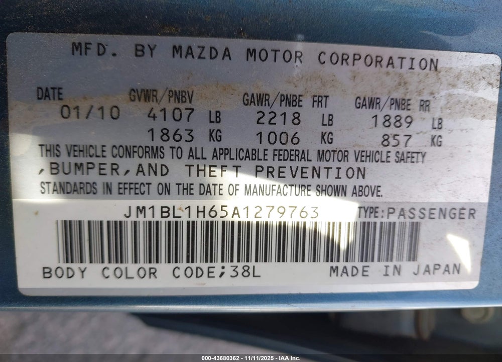 2010 MAZDA 3 S GRAND TOURING VIN: JM1BL1H65A1279763