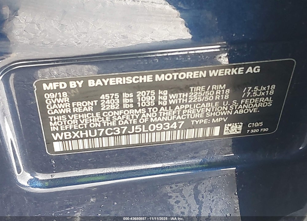 2018 BMW X1 SDRIVE28I VIN: WBXHU7C37J5L09347