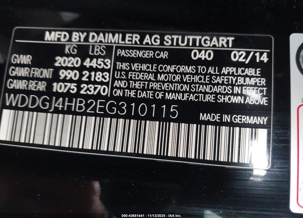 2014 MERCEDES-BENZ C 250 VIN: WDDGJ4HB2EG310115