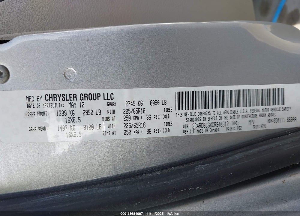 2012 DODGE GRAND CARAVAN SXT VIN: 2C4RDGCGXCR340912
