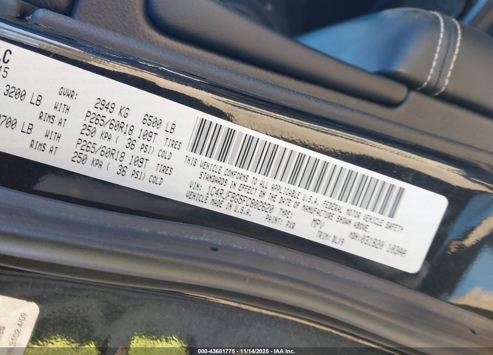 2015 JEEP GRAND CHEROKEE VIN: 1C4RJFBG5FC802620