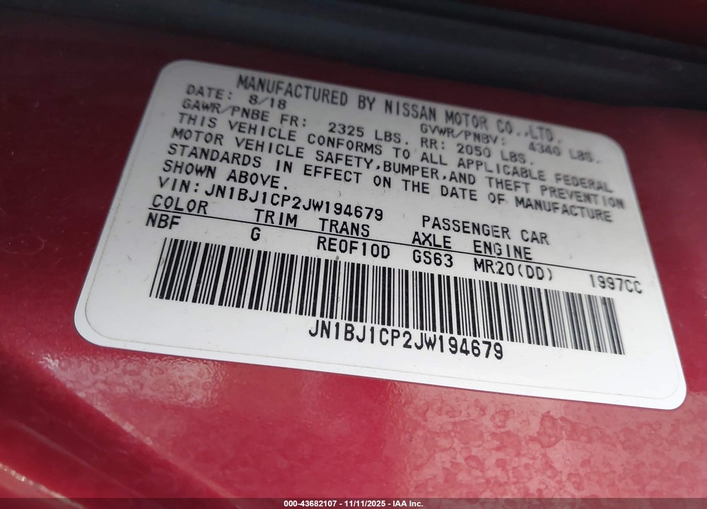2018 NISSAN ROGUE SPORT SV VIN: JN1BJ1CP2JW194679