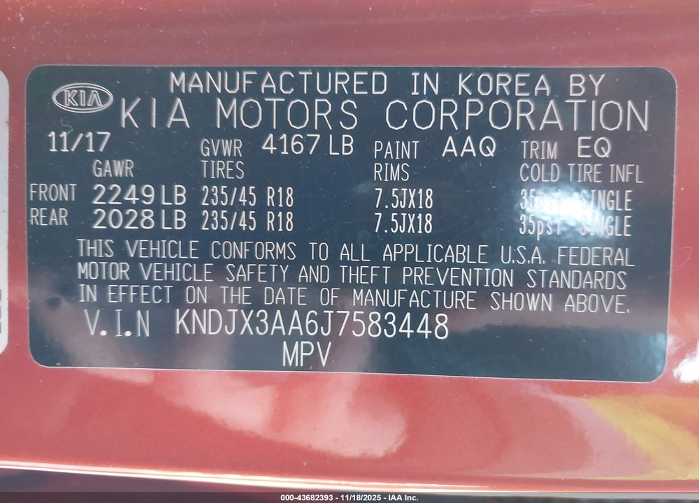 2018 KIA SOUL VIN: KNDJX3AA6J7583448