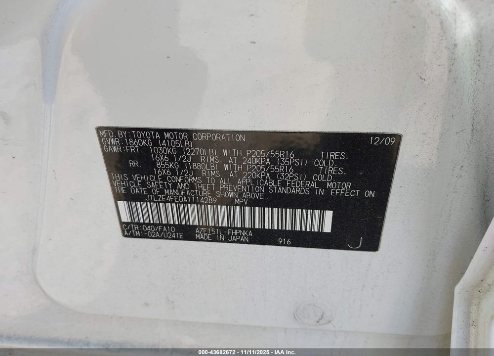 2010 SCION XB VIN: JTLZE4FE0A1114289