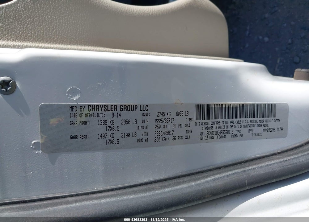 2015 CHRYSLER TOWN & COUNTRY TOURING VIN: 2C4RC1BG4FR538018