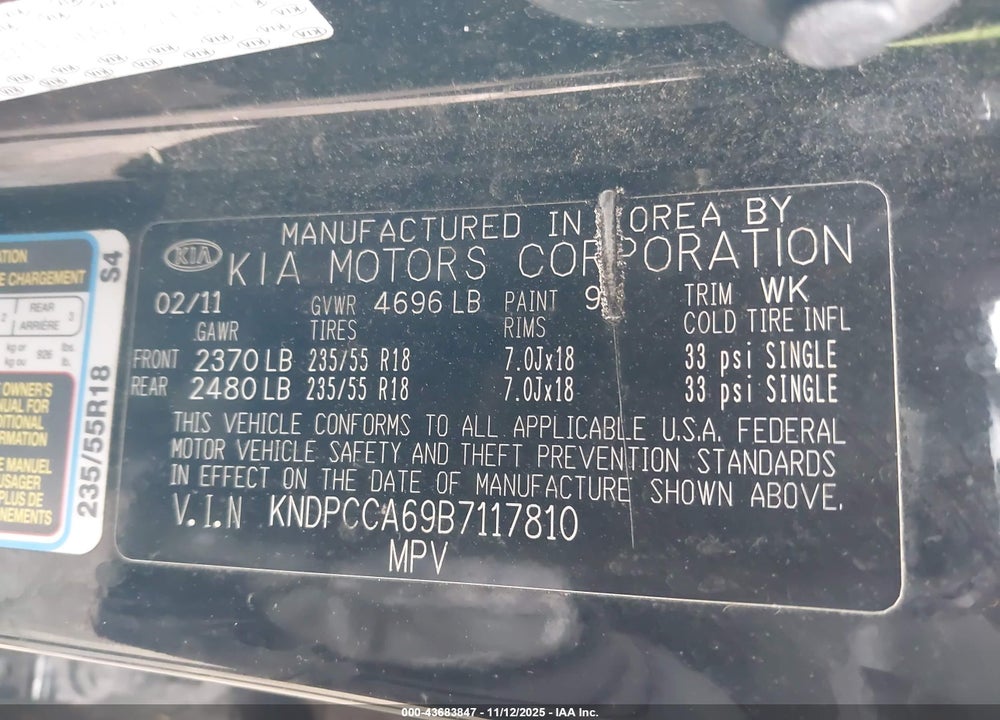 2011 KIA SPORTAGE SX VIN: KNDPCCA69B7117810