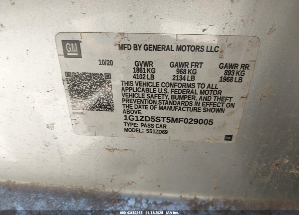 2021 CHEVROLET MALIBU VIN: 1G1ZD5ST5MF029005
