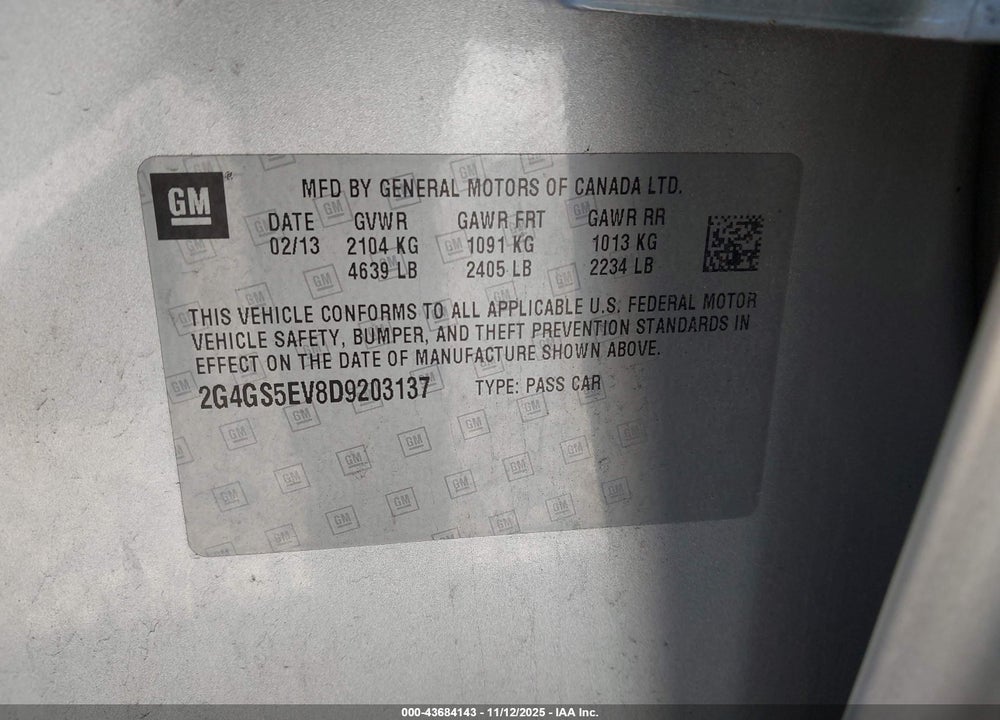 2013 BUICK REGAL TURBO PREMIUM 1 VIN: 2G4GS5EV8D9203137