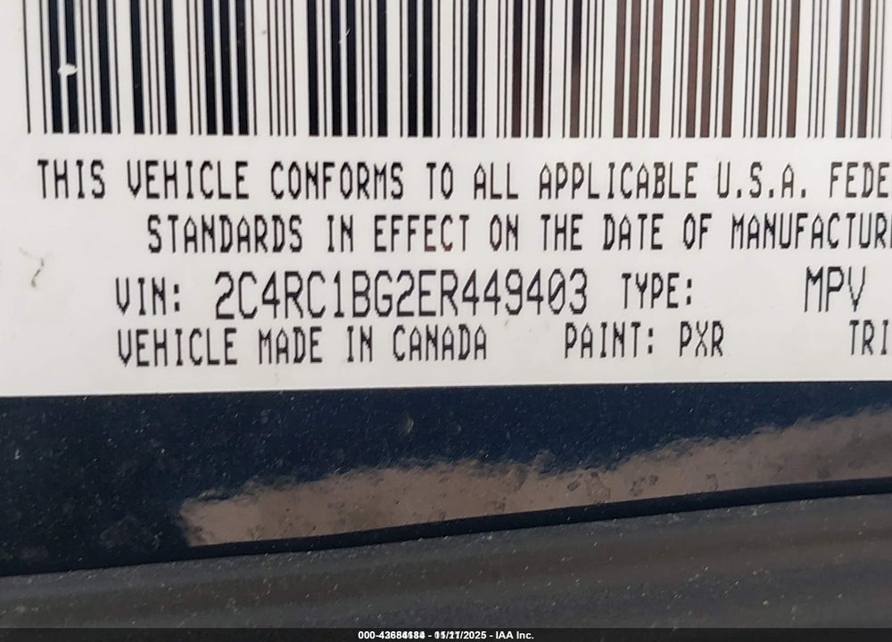 2014 CHRYSLER TOWN & COUNTRY TOURING VIN: 2C4RC1BG2ER449403