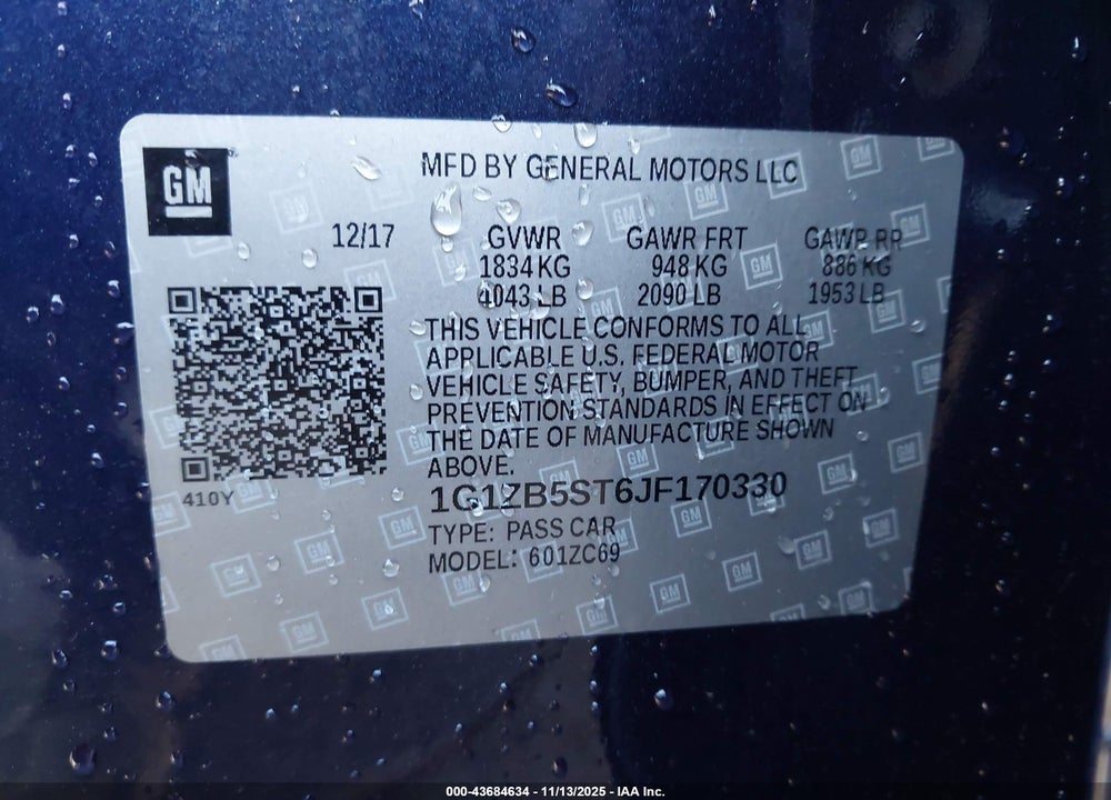 2018 CHEVROLET MALIBU VIN: 1G1ZB5ST6JF170330