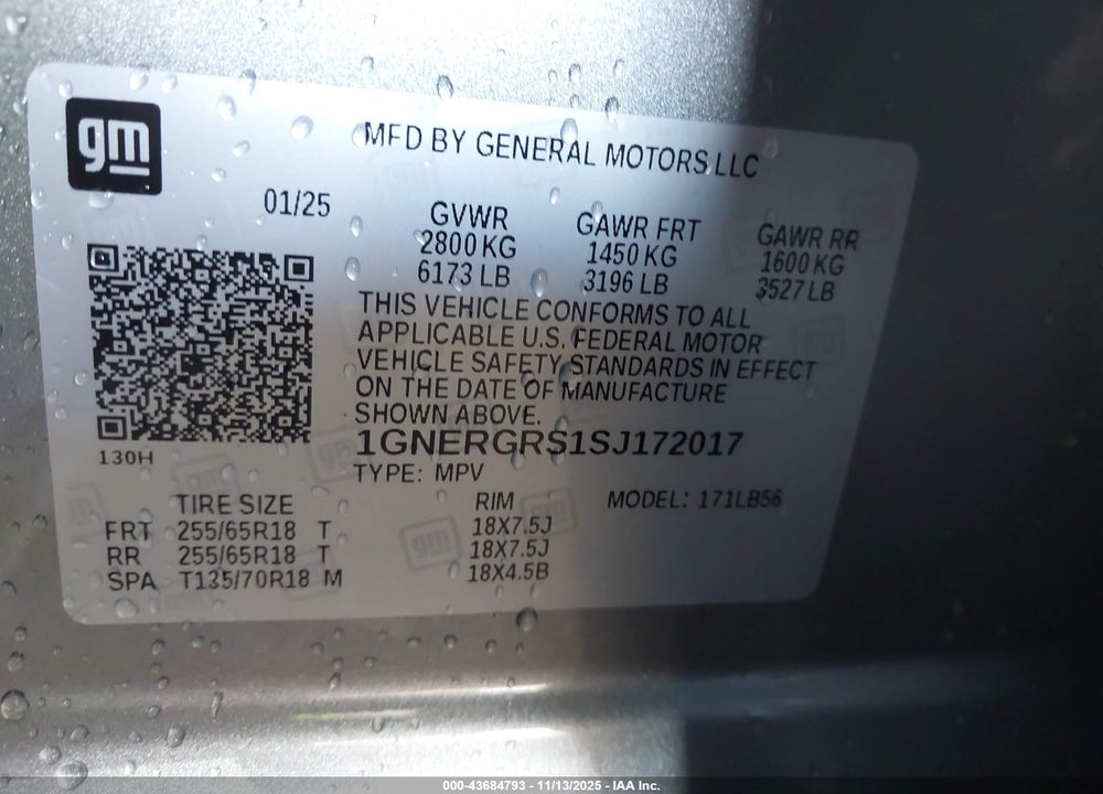 2025 CHEVROLET TRAVERSE FWD LT VIN: 1GNERGRS1SJ172017