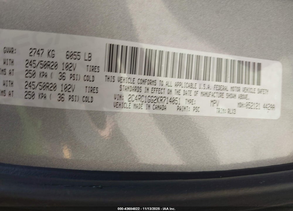2019 CHRYSLER PACIFICA LIMITED VIN: 2C4RC1GG2KR714051