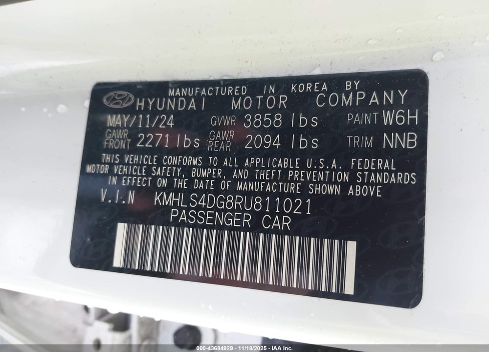 2024 HYUNDAI ELANTRA SEL VIN: KMHLS4DG8RU811021