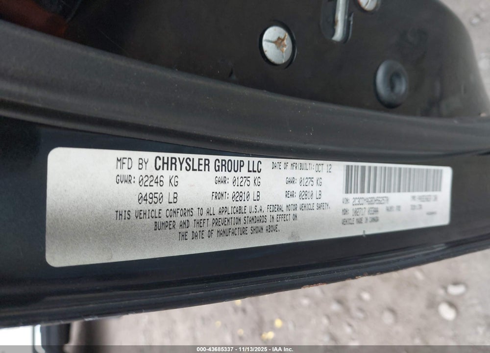 2013 DODGE CHALLENGER VIN: 2C3CDYAG8DH562570