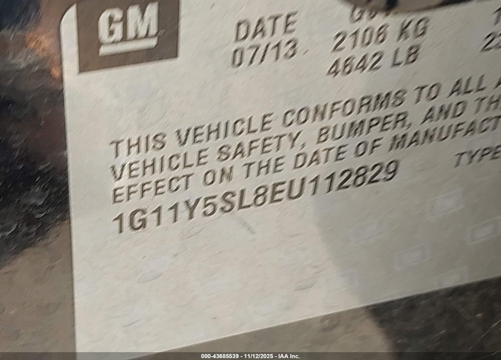 2014 CHEVROLET IMPALA 1LS VIN: 1G11Y5SL8EU112829