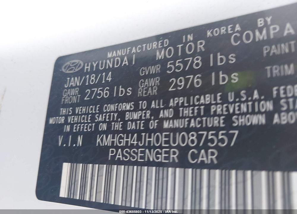 2014 HYUNDAI EQUUS SIGNATURE VIN: KMHGH4JH0EU087557