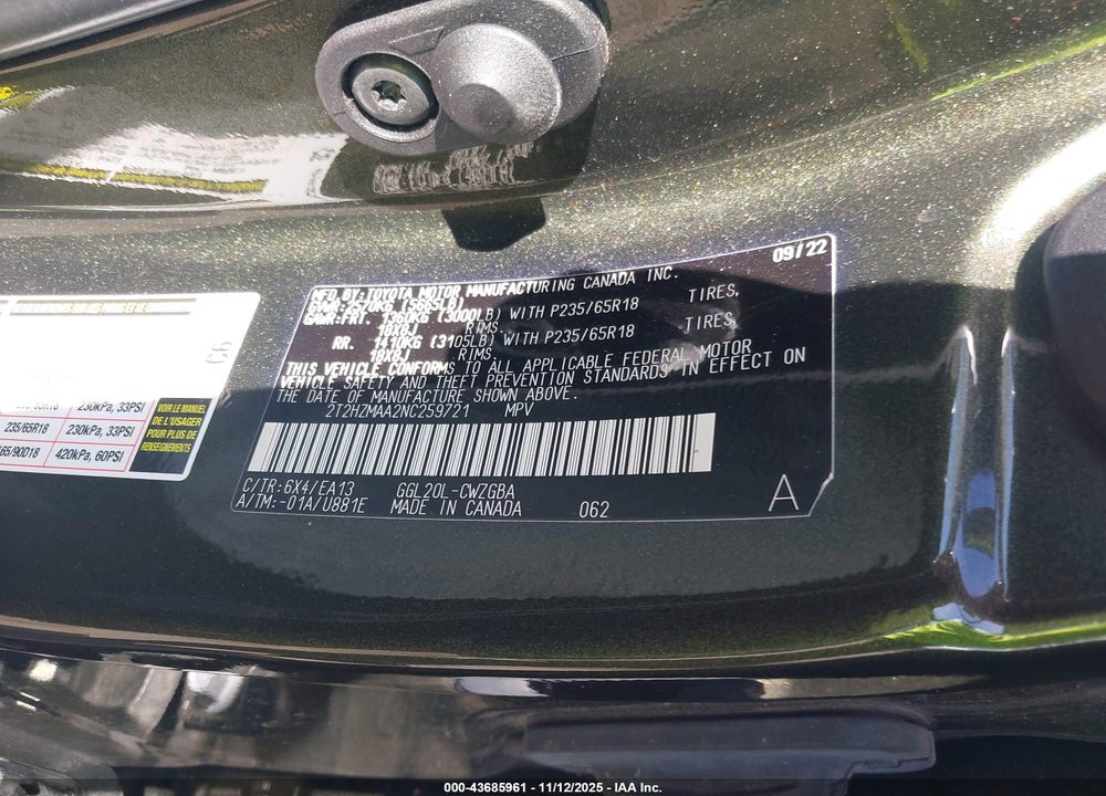 2022 LEXUS RX 350 VIN: 2T2HZMAA2NC259721