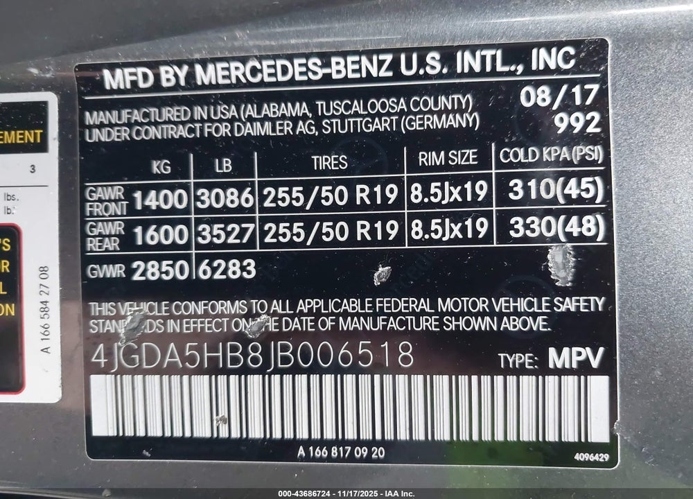 2018 MERCEDES-BENZ GLE 350 4MATIC VIN: 4JGDA5HB8JB006518