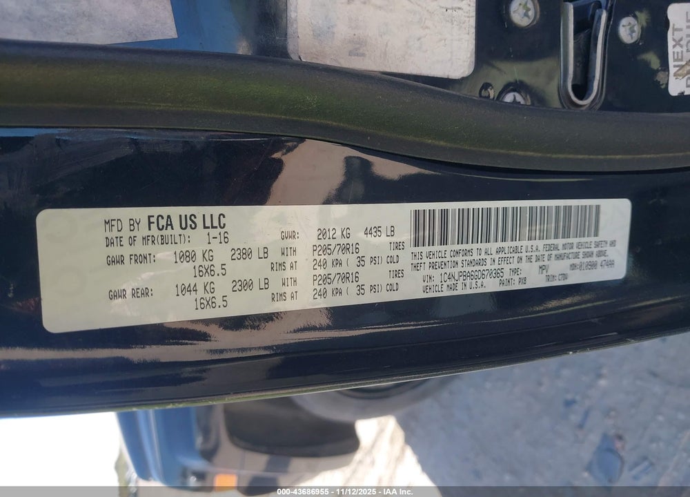 2016 JEEP PATRIOT SPORT VIN: 1C4NJPBA6GD670365