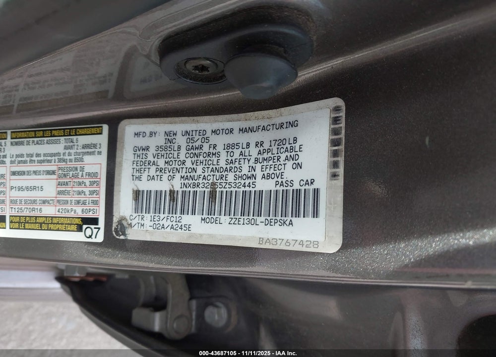 2005 TOYOTA COROLLA S VIN: 1NXBR32E55Z532445
