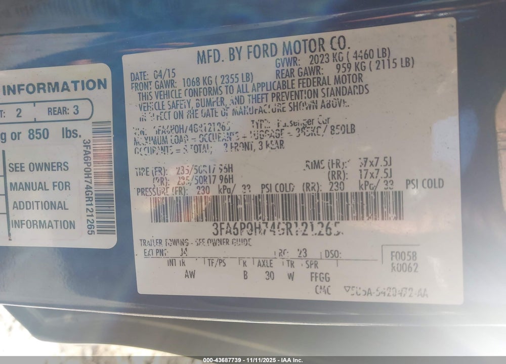 2016 FORD FUSION SE VIN: 3FA6P0H74GR121265