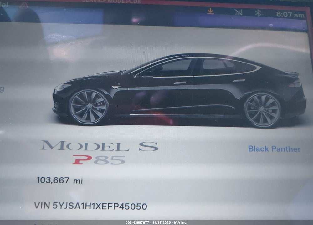 2014 TESLA MODEL S P85 VIN: 5YJSA1H1XEFP45050