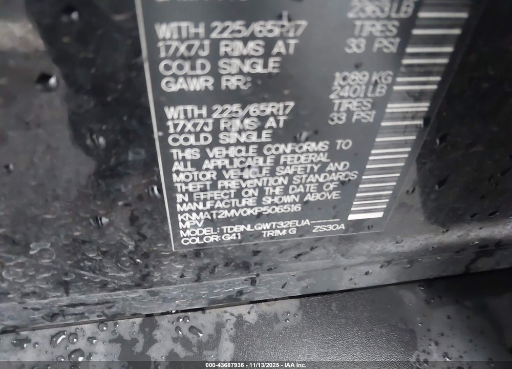 2019 NISSAN ROGUE SV VIN: KNMAT2MV0KP506516