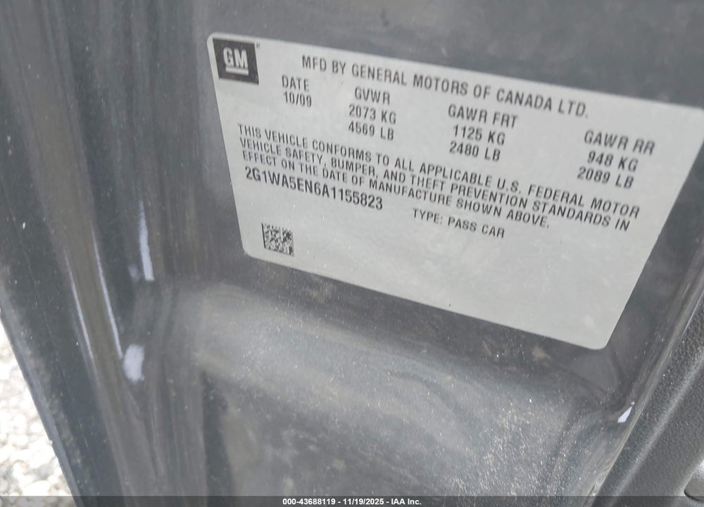 2010 CHEVROLET IMPALA LS VIN: 2G1WA5EN6A1155823