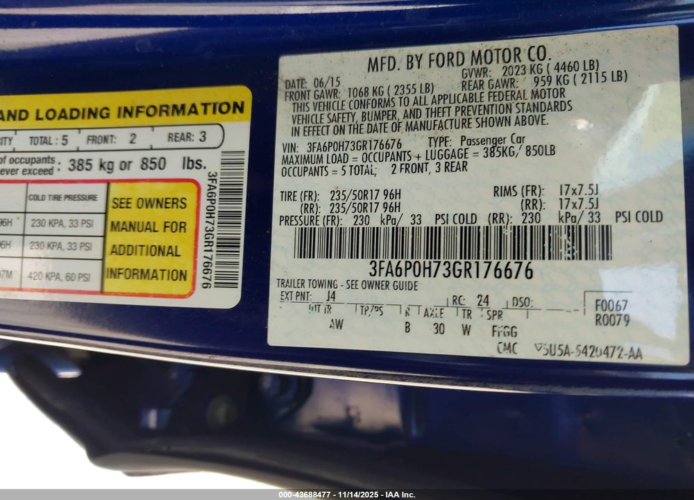 2016 FORD FUSION SE VIN: 3FA6P0H73GR176676