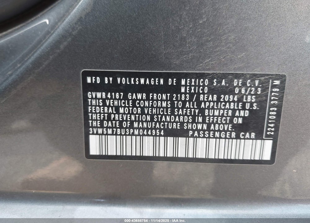 2023 VOLKSWAGEN JETTA 1.5T S VIN: 3VW5M7BU3PM044954
