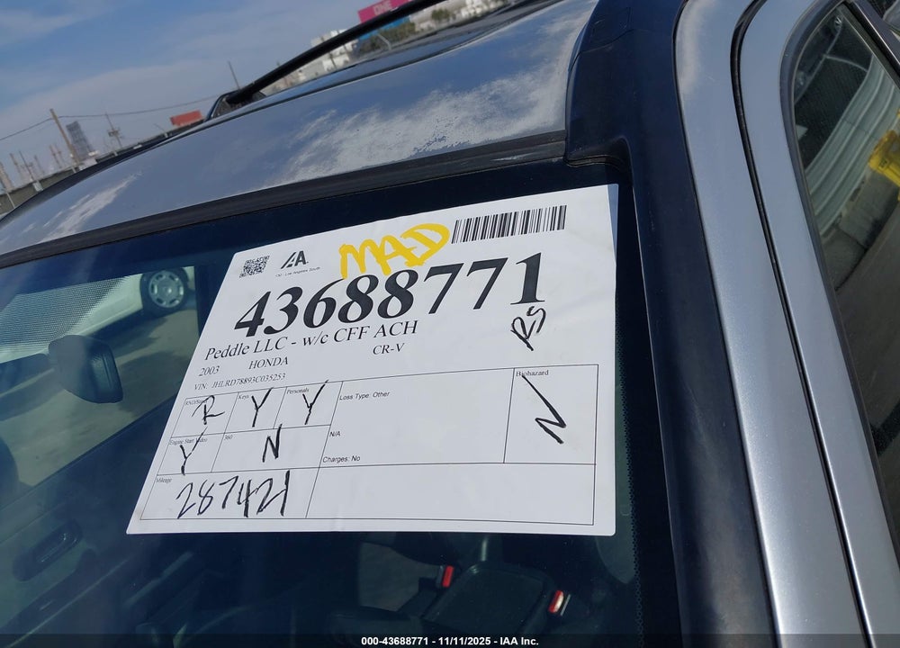 2003 HONDA CR-V EX VIN: JHLRD78893C035253