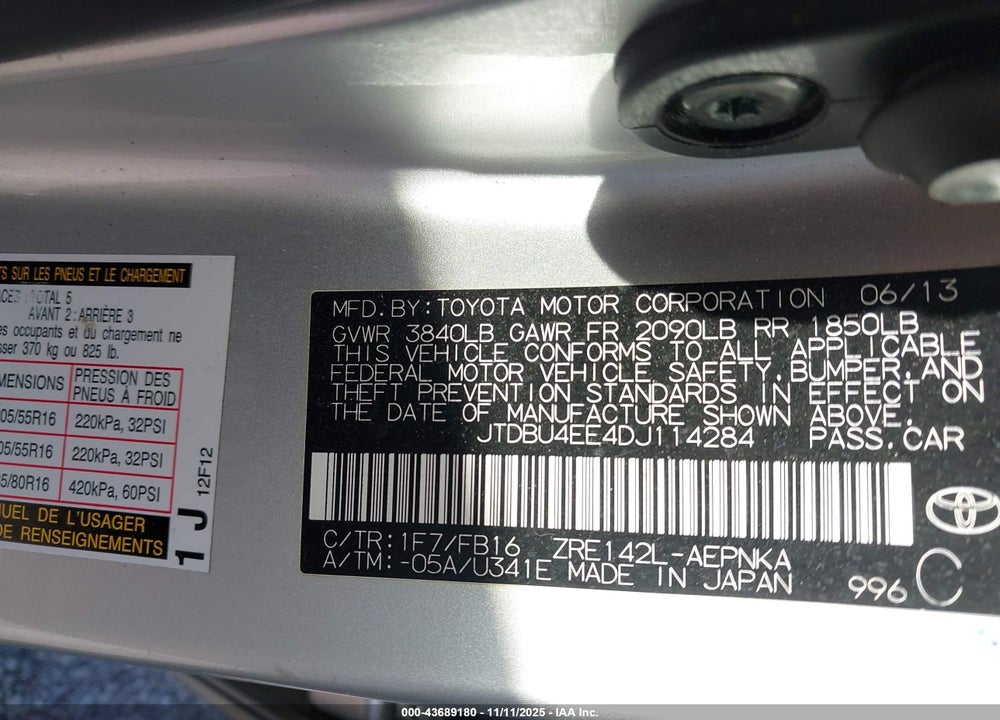 2013 TOYOTA COROLLA LE VIN: JTDBU4EE4DJ114284