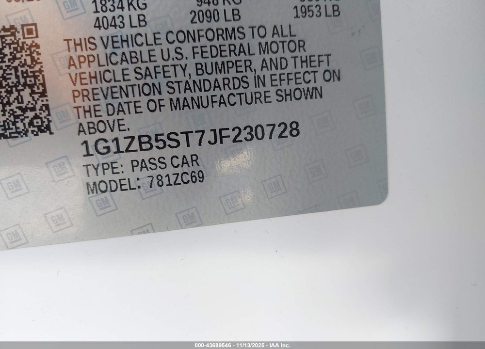 2018 CHEVROLET MALIBU 1LS VIN: 1G1ZB5ST7JF230728