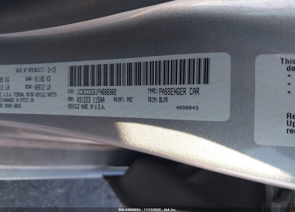 2015 CHRYSLER 200 C VIN: 1C3CCCEG1FN686982