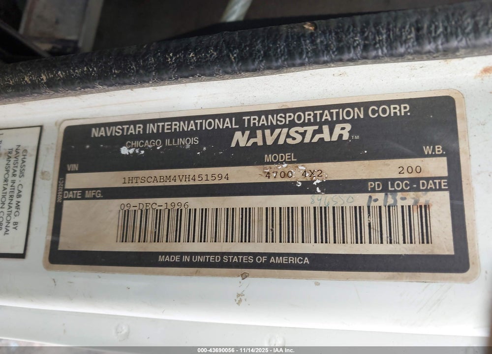 1997 INTERNATIONAL 4000 4700 VIN: 1HTSCABM4VH451594