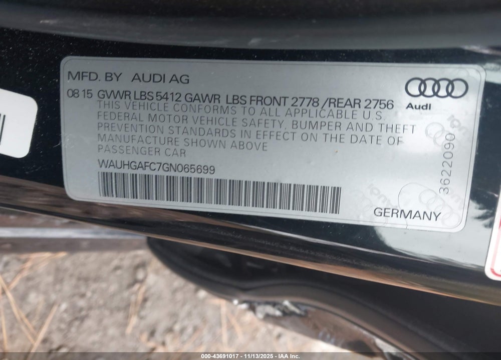 2016 AUDI A6 VIN: WAUHGAFC7GN065699
