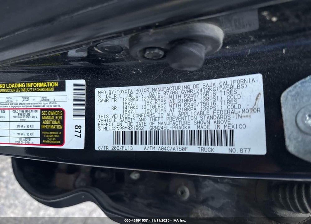 2009 TOYOTA TACOMA DOU VIN: 3TMLU42N29M021962