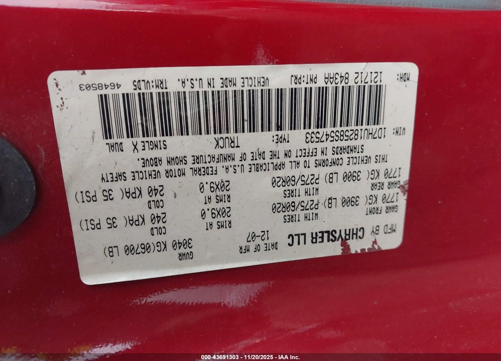 2008 DODGE RAM 1500 SLT VIN: 1D7HU18258S547533