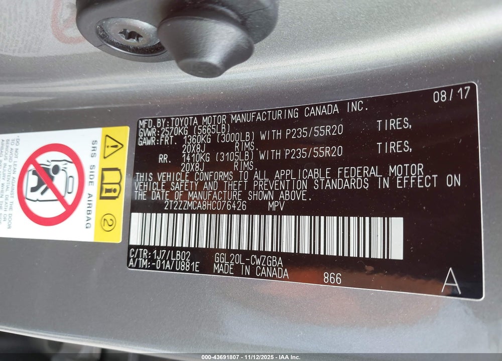 2017 LEXUS RX 350 VIN: 2T2ZZMCA8HC076426