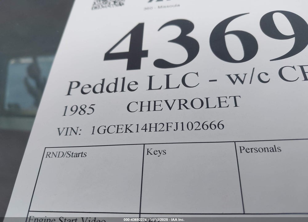 1985 CHEVROLET K10 VIN: 1GCEK14H2FJ102666