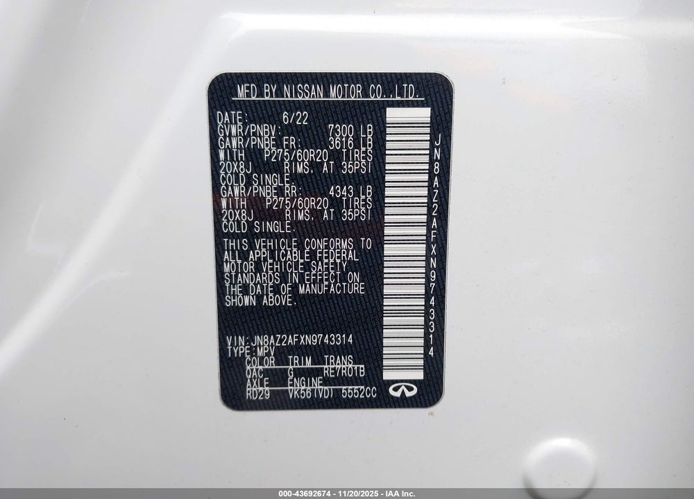 2022 INFINITI QX80 LUXE VIN: JN8AZ2AFXN9743314